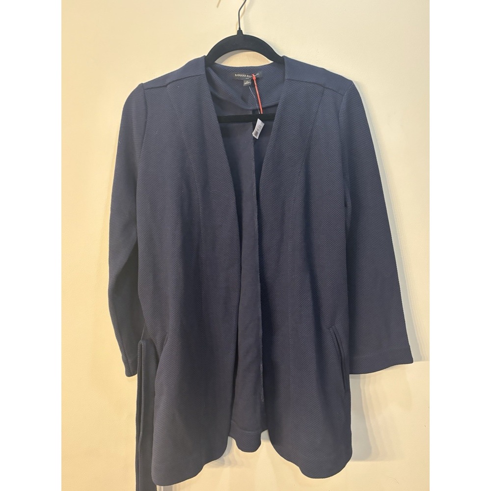 NWT Banana Republic Factory Long Sleeve Tie Waist Pique Knit‎ Open Jacket Navy S